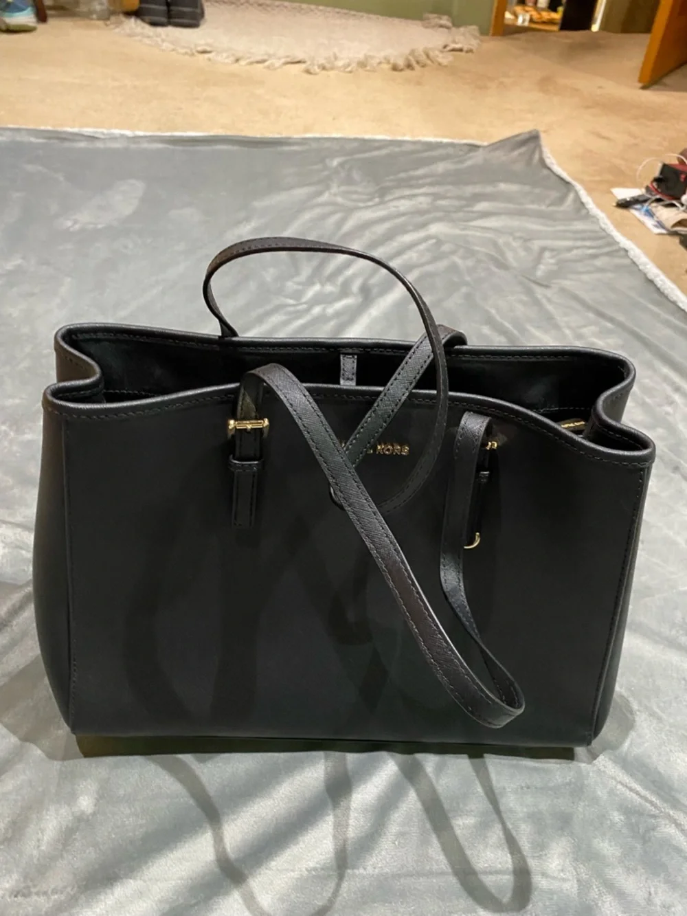 Michael Kors Black Leather Tote with Gold Hardware - Picture 4 of 13